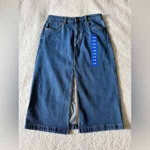 Steve Madden Women's Denim Midi Jean Skirt Front Slit Size Large New with Tags